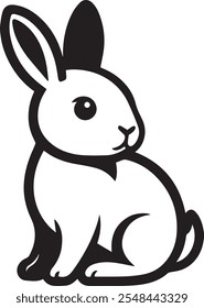 Cute minimalist black and white vector illustration of a rabbit. Perfect for design, print, and digital media. High-resolution, scalable, and editable.