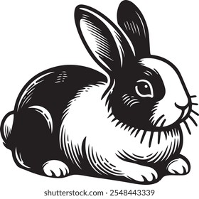 Cute minimalist black and white vector illustration of a rabbit. Perfect for design, print, and digital media. High-resolution, scalable, and editable.