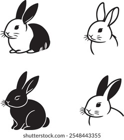 Cute minimalist black and white vector illustration of a rabbit. Perfect for design, print, and digital media. High-resolution, scalable, and editable.