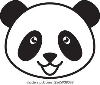 A cute and minimalist black-and-white illustration of a panda's face vector