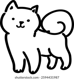 A cute and minimalist black-and-white line art illustration of a Shiba Inu.