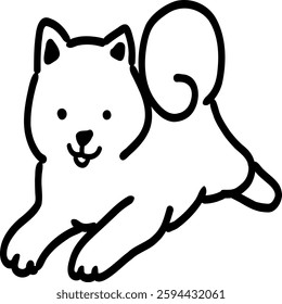 A cute and minimalist black-and-white line art illustration of a Shiba Inu.