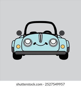 uma ilustração de desenho animado bonito, minimalista de um carro conversível