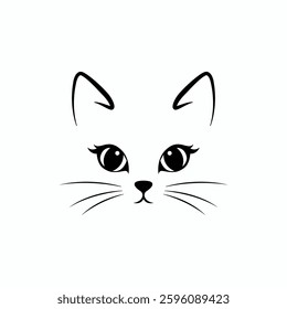 Cute Minimalist Cat Face Illustration with Expressive Eyes and Delicate Whiskers for Pet Lovers and Graphic Design

