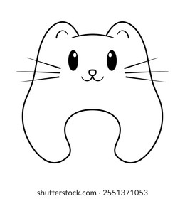 Linda Ilustración vectorial de gato minimalista. Esta es una Ilustración vectorial adorable y minimalista de una cara de gato. El diseño presenta un contorno redondeado y estilizado de un gato.