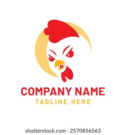 Cute minimalist chicken logo design template, chicken head illustration for poultry farm