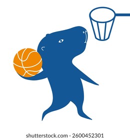 A cute minimalist flat capybara playing volleyball