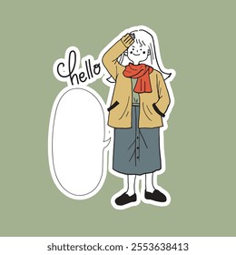 Cute Minimalist Girls with Text Bubbles Sticky Notes Hand Drawn Illustration, illustrations of girls showcasing daily life moments. Perfect for social media, journaling, stickers, and other
