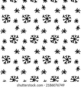 Cute minimalist hand drawn snowflake Christmas pattern. Seamless black snow texture. Fun winter line white art background. Simple sweet vector illustration for cozy season. Snowy wrapping paper