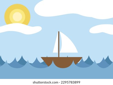 cute and minimalist handmade illustration of boat on the sea