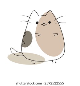  cute, minimalist illustration of a chubby cat with a playful expression and soft, abstract color accents.