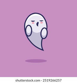 A cute, minimalist illustration of a floating ghost character with sleepy eyes. Its simple design and pastel colors make it perfect for Halloween or spooky themed graphics.