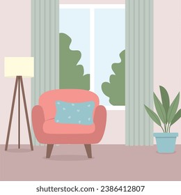 Cute minimalist interior of living room. Flat vector illustration