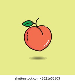 Cute minimalist peach vector with bold lines and bright colors. Perfect for stickers, kids posters, or fruit-themed digital elements