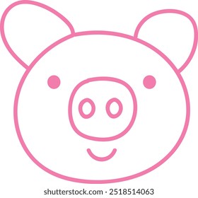  Cute Minimalist Pink Outline Drawing of a Happy Pig Face