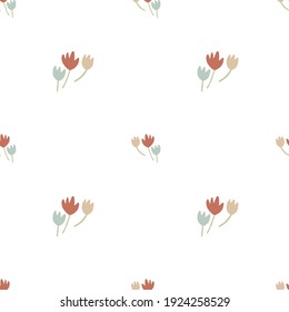 Cute minimalist seamless vector pattern with hand drawn nice flowers. Infantile Style nursery art perfect for fabric, textile. 