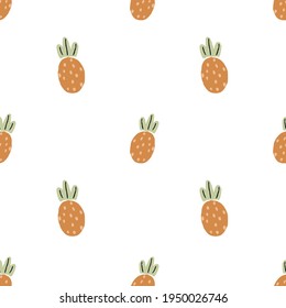 Cute minimalist seamless vector pattern with hand drawn pineapples. Infantile Style nursery art perfect for fabric, textile. 