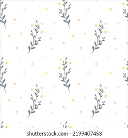 Cute minimalist seamless vector pattern with hand drawn branches with stars. Childish Style nursery art perfect for fabric, textile.