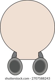 Linda Ilustración vectorial minimalista de un personaje redondo con Grandes ruedas y un par de auriculares descansando alrededor de su cuello.