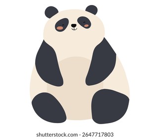 Cute minimalist vector illustration of a smiling panda with rosy cheeks and rounded form in soft cream and charcoal tones. Ideal for nursery art, greeting cards, kid-friendly branding, and web design