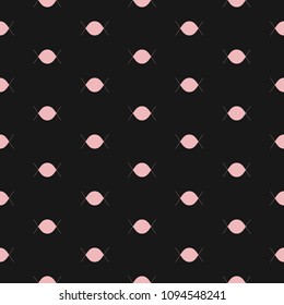 Cute minimalist vector seamless pattern. Abstract minimal geometric texture. Simple black background with pink small ovate shapes. Design element for decoration, prints, textile, fabric, covers, web