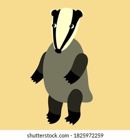Cute minimalistic badger  on the orange background. In Scandinavian style. Print for children's clothes, room and etc
