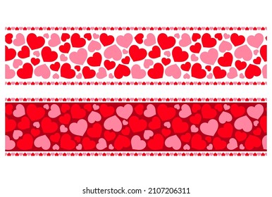 Cute minimalistic border with seamless pattern with hearts in two colors. Decor for Valentine's day, Mother's day, wedding or other events. Vector illustration.
