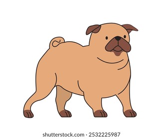 Cute minimalistic dog. Beige adorable bulldog. Cute domestic animal and pet, mammal. Puppy of luxury breed. Toy and mascot. Linear vector illustration isolated on white background