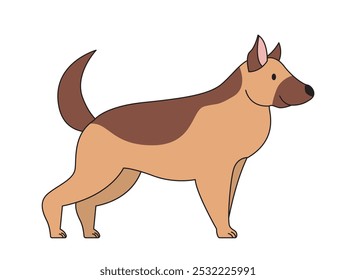 Cute minimalistic dog. Brown adorable shepher. Cute domestic animal and pet. Puppy of luxury breed. Furry mammal. Social media sticker. Linear vector illustration isolated on white background