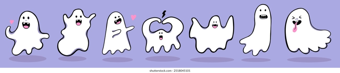 cute minimalistic ghost set for halloween in vector. objects for stickers avatar decoration postcard poster print logo icon mascot