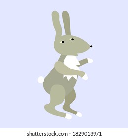 Cute minimalistic grey rabbit on the light blue background. In Scandinavian style. Print for children's clothes, room and etc
