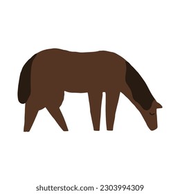 Cute minimalistic out-grazing horse vector illustration. Farm animals. Hand-drawn brown horse with its head down.