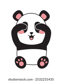 Cute minimalistic panda. Adorable asian animal. Cheerful mammal close eyes. Fluffy toy and mascot. Graphic element for website. Linear vector illustration isolated on white background