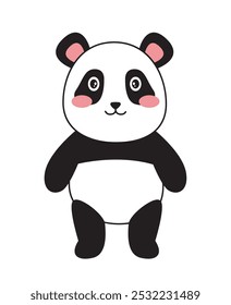 Cute minimalistic panda. Adorable asian animal standing. Wildlife and fauna. Fluffy toy and mascot. Poster or banner. Linear vector illustration isolated on white background