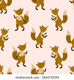 Cute  minimalistic  pattern with foxes   on the pink  background. In Scandinavian style. For textiles, wallpapers, designer paper, etc
