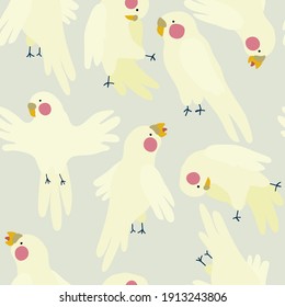 Cute minimalistic pattern with parrots in  scandinavian style on the blue background. Childish  vector cartoon  design for textiles, wallpapers, designer paper, etc
