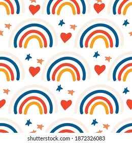 Cute minimalistische Regenbogen mit Sternen und trendigen Wolkenfarben