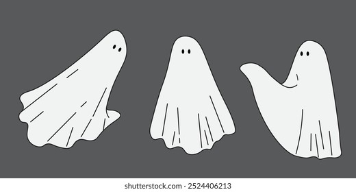 bonitinho minimalista fantasma retro definido para halloween no vetor. objetos para adesivos avatar decoração cartaz impressão ícone ícone mascote