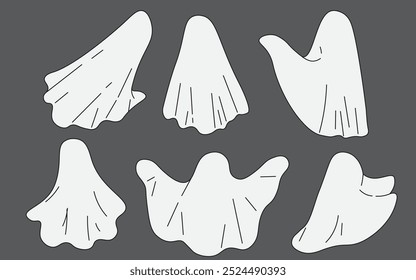 cute minimalistic retro ghost set for halloween in vector. objects for stickers avatar decoration postcard poster print logo icon mascot
