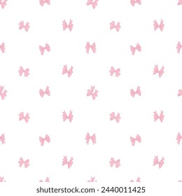 cute minimalistic seamless pattern of bows. Pink ribbons on a white background. Vector popular print. For fabrics, clothing, packaging, stationery, gifts, etc. For children and adults.
