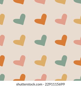 Cute and minimalistic seamless pattern with hearts. Repeating vector hand drawn design for textile, backdrop, wrapping paper, prints