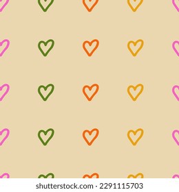 Cute and minimalistic seamless pattern with hearts. Repeating vector hand drawn design for textile, backdrop, wrapping paper, prints