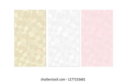 Cute minimalistic set of backgrounds. Light pink, beige and white with geometric lines and shadow. Vector vertical backdrop for banners in social networks. Beautiful simple pattern for wedding invite