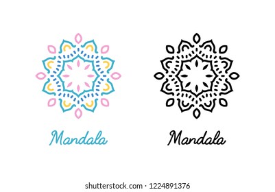 Niedliche minimalistische Vektor Madala in schwarzen und pastellfarbenen Farben.