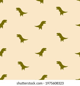 Cute  minimalistic vector pattern with tinny dinosaurs tyrannosaurs  on peach background . Childish print for textiles, wallpapers, designer paper, etc