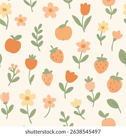 A cute, minimal-style seamless pattern featuring whimsical white flowers on a soft beige background — perfect for stationery and fabric design.
