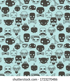 Cute mint and black skull seamless repeat pattern.