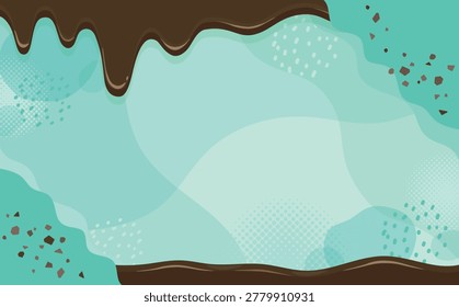 Cute mint chocolate background vector with dripping chocolate and chocolate chips