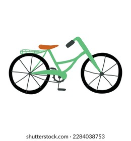 A cute mint color bicycle. Teenagers classical or retro electrical city bike, transport, pedal vehicle. Hand-dawn vector isolated illustration.
