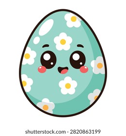 Cute Mint Green Daisy Easter Egg Cartoon Character Icon